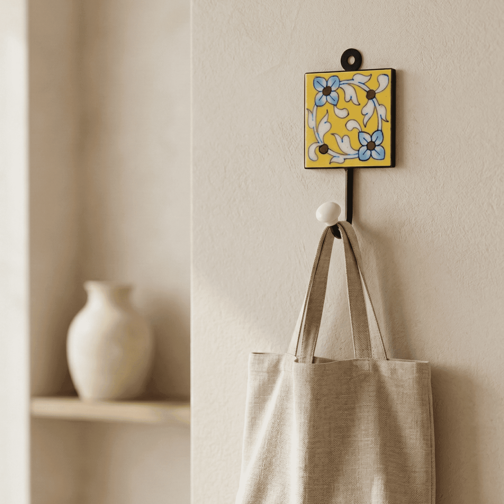 Blue Pottery Wall Hanger 3 x 3 Inch Handmade - Image 2
