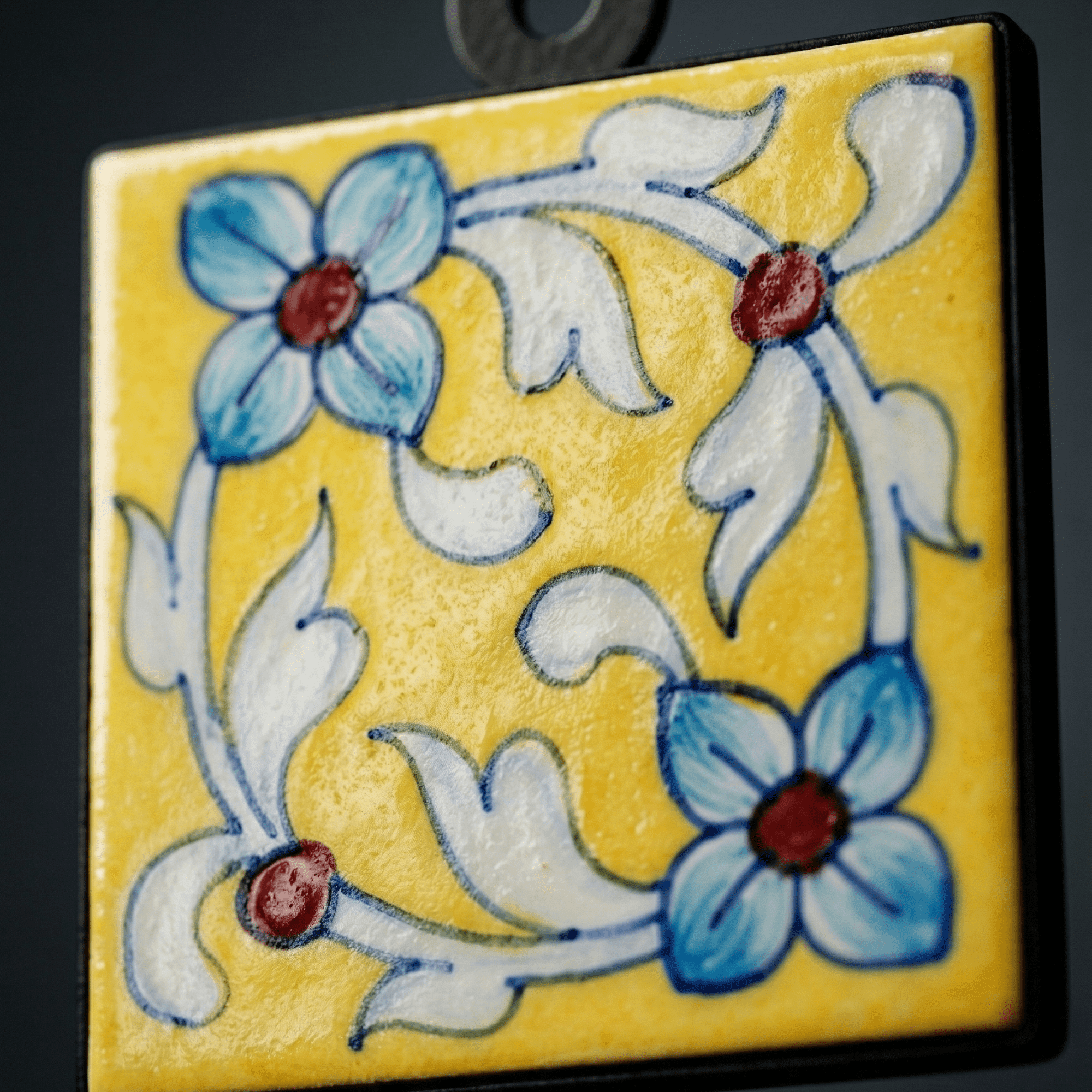Blue Pottery Wall Hanger 3 x 3 Inch Handmade - Image 3