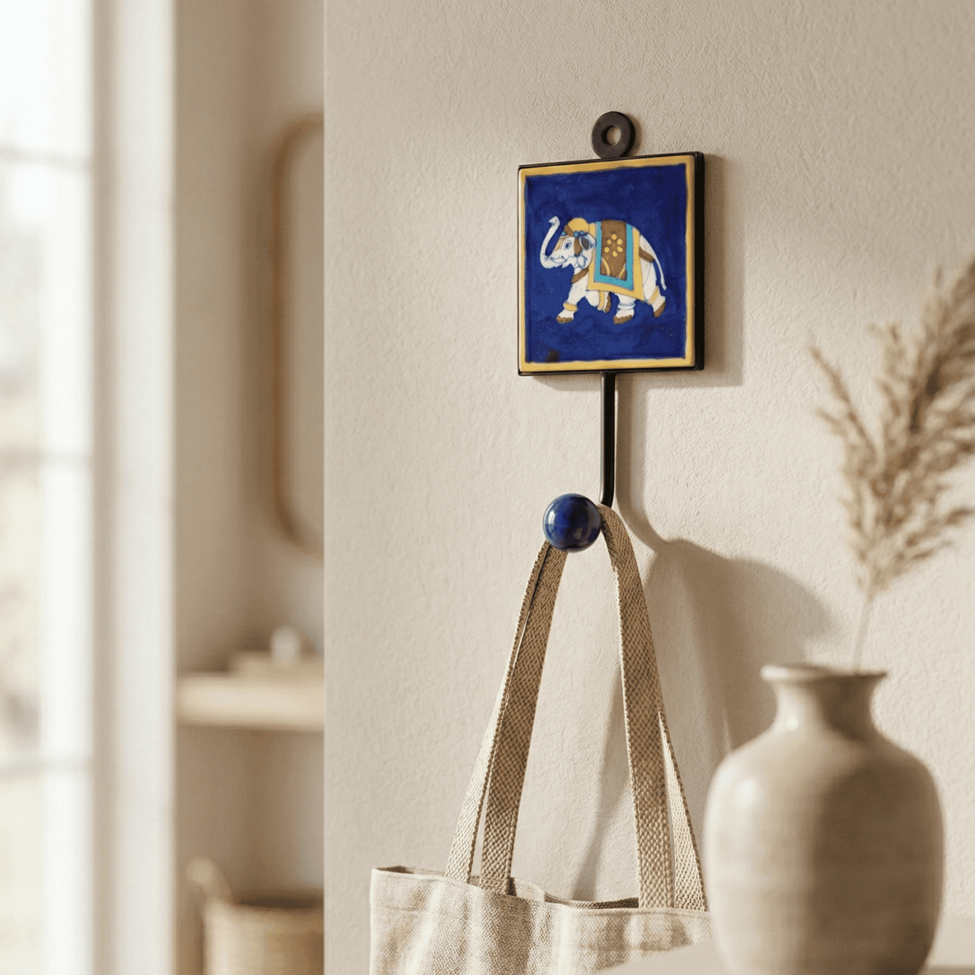 Jaipur Blue Pottery Elephant Design Single Hook for Home Decor - Image 2