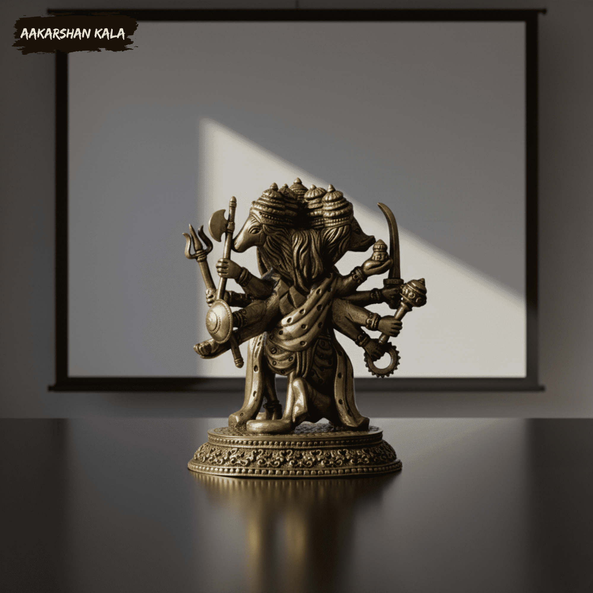 Brass Panchmukhi Hanuman Idol | 4 Inch Hindu God Murti - Image 10
