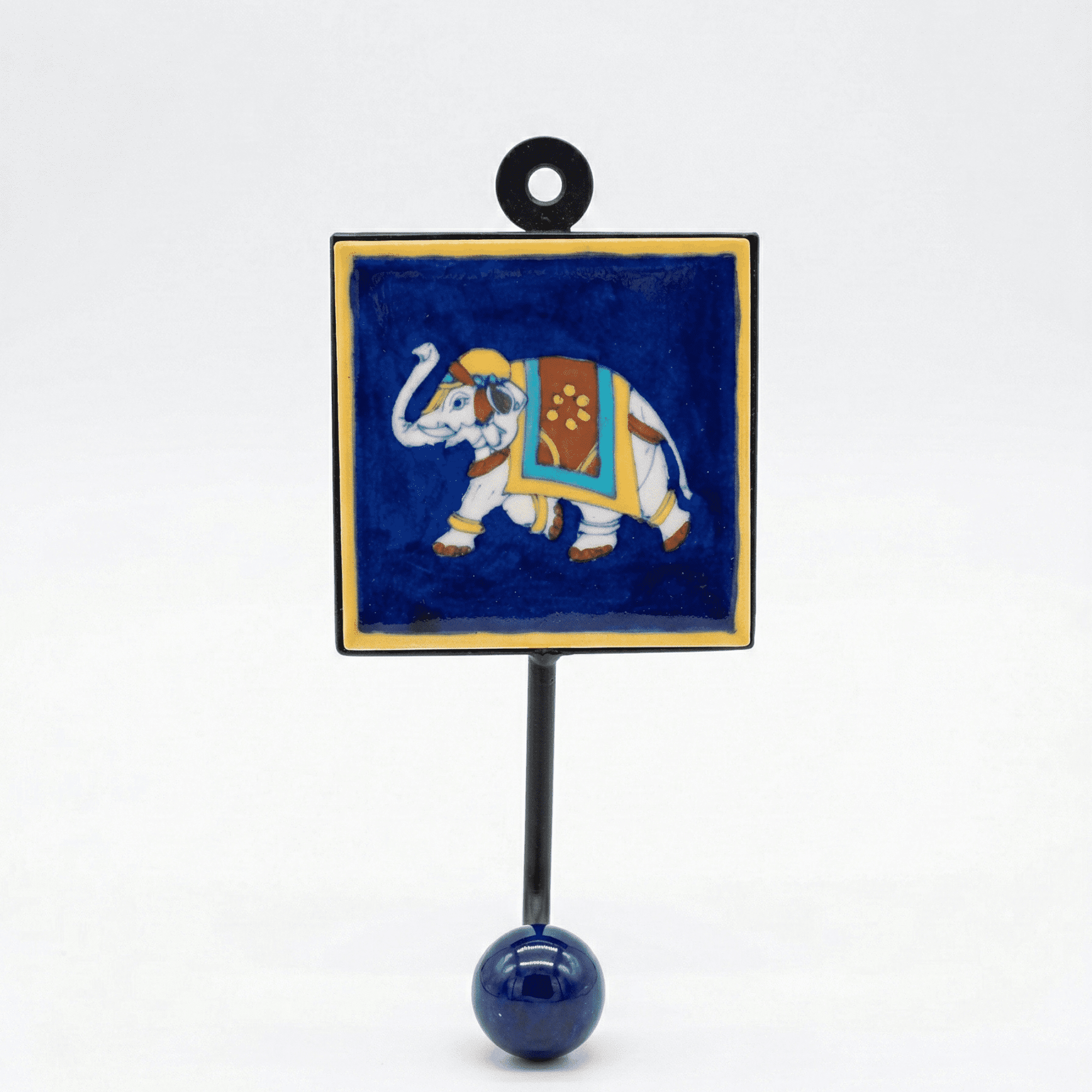 Jaipur Blue Pottery Elephant Design Single Hook for Home Decor