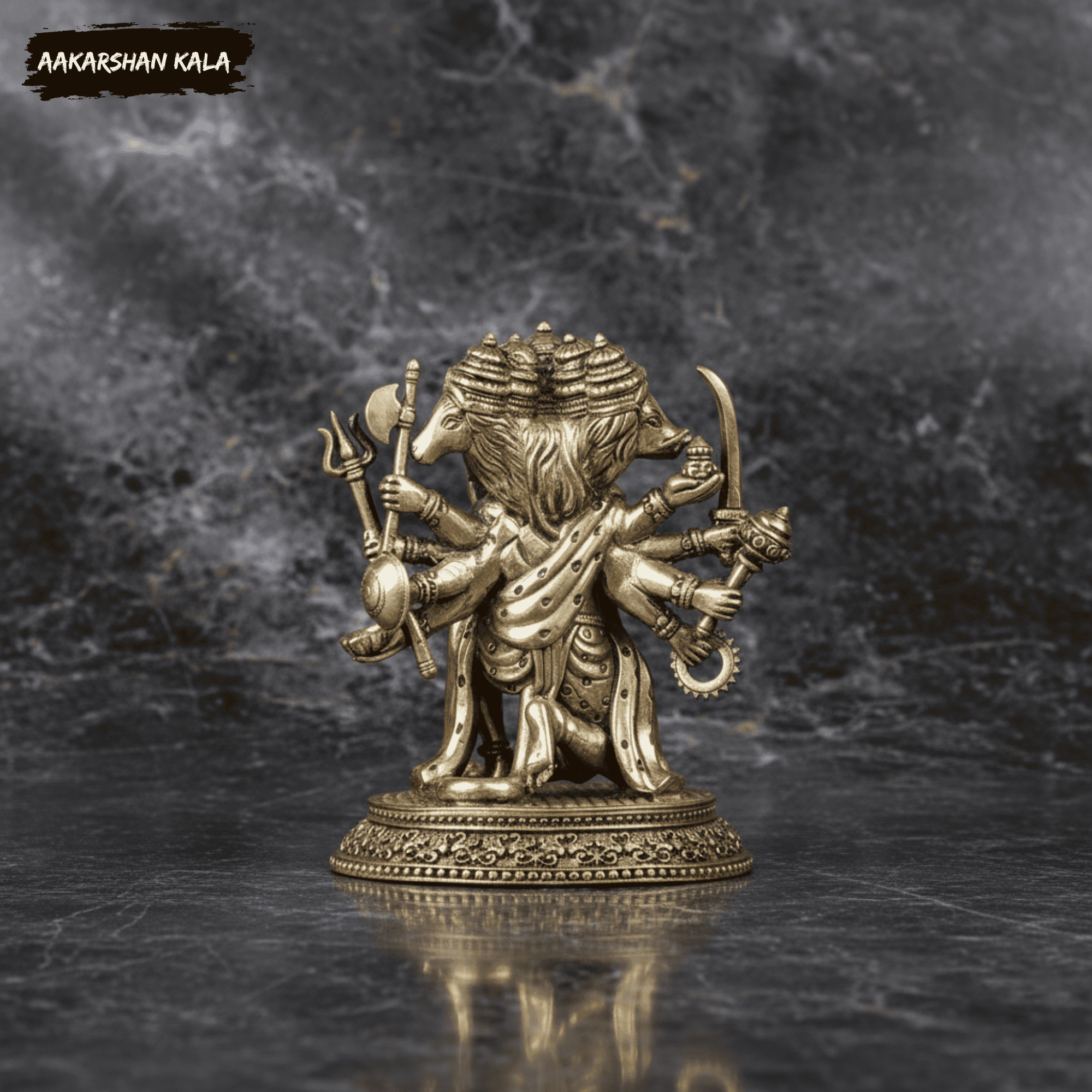 Brass Panchmukhi Hanuman Idol | 4 Inch Hindu God Murti - Image 9